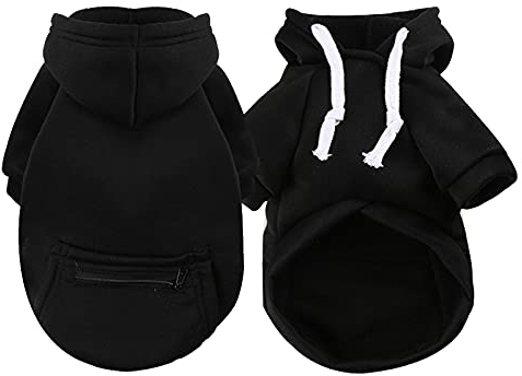 Kleiner Hundepullover Winter Warme Fleecejacke Haustier Herbst und Winter Reißverschluss Fleece Tasche Sweatshirt Schwarz Tops Haustier Katzen und Hunde Hoodies Nette Hundepullover Rückenlänge 60 cm