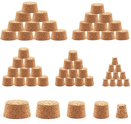 Lot de 50 bouchons en liège coniques en bois pour bouteille de vin, boissons, bière, bouchons de rechange assortis pour bar, maison, restaurant, bouteille de vin, bière, loisirs créatifs – 5 tailles