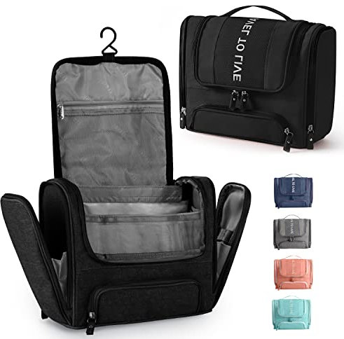 Rieeyrslza Borsa da Toilette per Appendere Grande Capacità Beauty Case da Viaggio A Più Scomparti Adatto Per Cosmetici o Articoli da Toilette Cura personale Igiene Borsa per Viaggi (Nero)