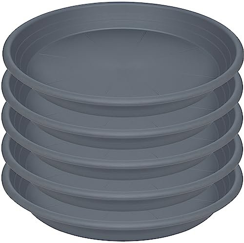 SAUCERHOME 5 soucoupes en plastique avec récupérateur d'eau pour pot de fleurs, pour intérieur et extérieur, très durables (25,4 cm, gris)