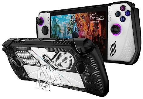 Chushane Protective Case with Foldable Kickstand for ASUS Rog Ally 2023 Release Full Body Drop-Proof Handheld Game Console Protector Stand Case with Shockproof,Non-Slip,Anti-Collision (Black+Clear)