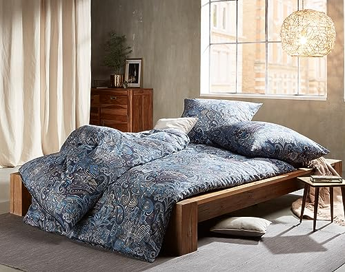 Bettwaesche-mit-Stil Mako Satin Paisley Bettwäsche orientalisch blau - 135x220 + 80x80 cm - 100% Baumwolle