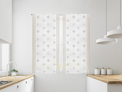 Il Gruppone Passione Casa Coppia Tendine Tende A Vetro Ricamate Semitrasparenti Finestre Porta Finestra Cucina Bagno 60 x 150 Cm o 60 x 240 Cm MOD Cleme - Tortora - 60x240 cm
