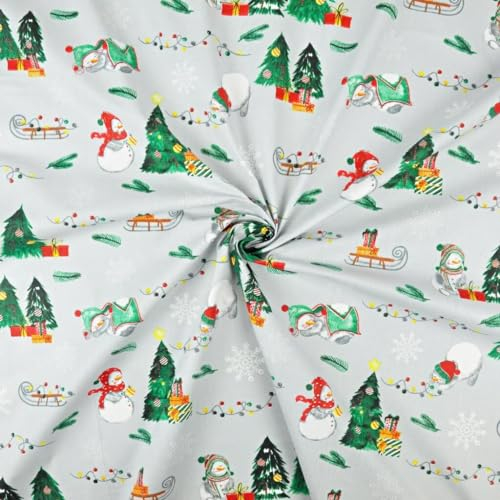 Textrend Baumwollstoff Weihnachten - Stoff zum Nähen - 100% Baumwolle - Weihnachtsstoffe - Textilien 1x1.6m - Stoffe Meterware (Schneemänner mit Schlitten)