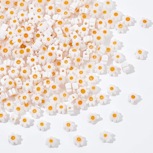 NBEADS Circa 300 Pezzo di Perline A Margherita A 3 Fili, Perlina di Vetro Murano Millefiori Fatta A Mano, Fiore Bianco Piatto, per Collana Fai da Te, Bracciale, Orecchino, Creazione di Gioielli