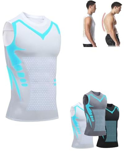 Sovtay 2024 Neue Duneva Abnehmweste, Vitalvest Abnehmweste, Ionic Shaping Herren Bequemer Und Atmungsaktiver Eisseidenstoff Für Herren, Herren-Kompressionsshirt (White,XL)