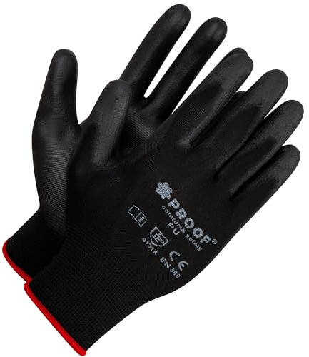 PROOF COMFORT & SAFETY Arbeitshandschuhe 10 Paar Präzise Montagehandschuhe Mit PU-Beschichtung Latexbeschichtung Schutzhandschuhe Für Mechaniker Bauarbeiter Größe 7 Schwarz