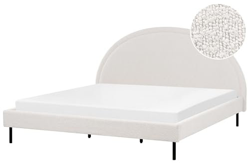 Beliani Bett Bouclé weiß mit Lattenrost 180 x 200 cm rundes Kopfteil Retro Margut