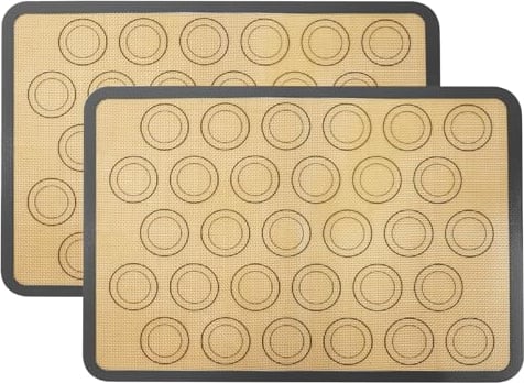 HOTUT Juego de 2 Tapete de Silicona para Hornear Macarons, Rectangular Tapete de Silicona para Hornear Reutilizable 29.5 x 41.9 cm, Apto para Pizza, Galletas y Macarons, Marrón, Negro