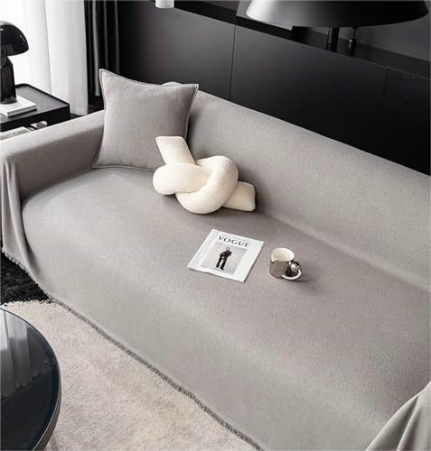 Ayoiow Sofabezug Sofahusse Grau Sofa Überzug 3 Sitzer Polyester Einfarbig Mit Fransen