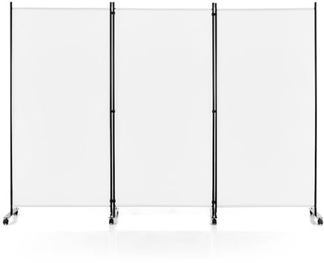 GOPLUS Paravent Pliant 3 Panneaux avec Roues, Brise Vue Intérieure et Extérieure avec Support en Métal,Paravent de Chambre Retractable 262x180CM, pour Salon, Chambre, Hôpital(Blanc)