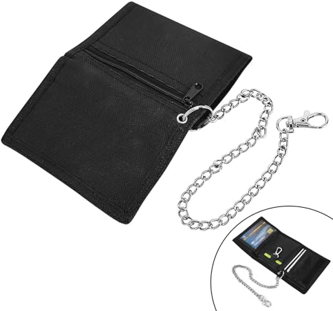 YWKJDDM Portefeuille fin pour homme avec chaîne clip fermeture éclair, portefeuille en tissu pour voyage, sport, adolescents, garçons, hommes (noir), Noir , 12 x 8 x 1 cm, Classique