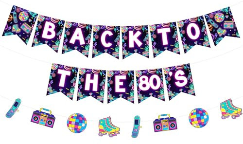 Sursurprise Back To The 80s Theme Party Decorations, Back To The 80s Banner Neon Retro 1980s Hip Hop Throwback 80s Party Supplies