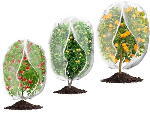 3 x Pflanzenabdeckungen vor Insekten, 3 Größen, Vogelschutzgitter für Heidelbeersträucher mit Kordelzug, Reißverschluss, Netz, Gartennetz, Pflanzensäcke zum Schutz von Obst, Baum, Tomaten, Gemüse, 6,6