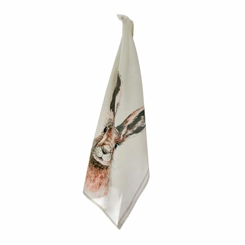 Loberon Geschirrtuch Nante, niedliches Hasenmotiv, weiche Haptik, Küchentextilien, Geschirrhandtuch, Ostern, Osterfest, Ostertextilien, Baumwolle, Creme