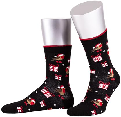 Sympatico Weihnachtssocken Damen & Herren | Bequeme Socke mit Weihnachtsmotiv | Motiv Christmas Socken aus Baumwolle | Santa, Elf, Rentier, Geschenke, Lebkuchen, Rudi | Warm & weich für Weihnachten