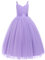 Odizli Abito da bambina senza maniche con scollo a V, linea ad A, in tulle per feste, matrimoni, Lilla, 10 anni