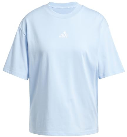 adidas Women's Essentials 3-Stripes Boyfriend T-Shirt, Glow Blue/White, S