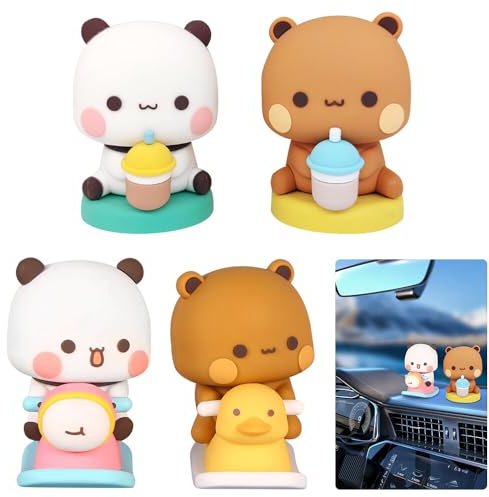 HOVCEH 4 Stück Bubu Dudu Wackelfigur Auto, Panda Bär Kuscheltier Klein, Auto Deko Innenraum, Bubu Dudu Figuren, Auto Armaturenbrett Deko, Sammlerstück Tischdekoration, Büro Desktop Zimmer Dekoration