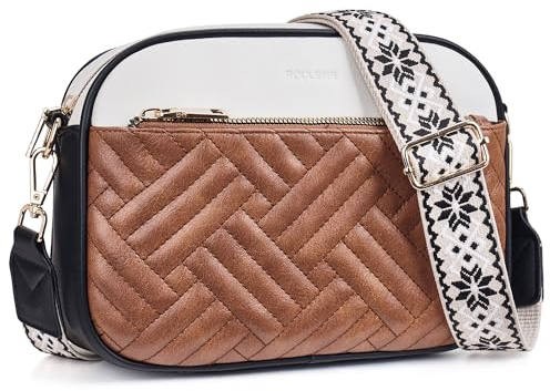 Roulens Gesteppte Damen Handy Umhängetasche, PU Leder Handy Schultertasche, Crossbody Bag für Damen mit Verstellbarem Breiter Gurt