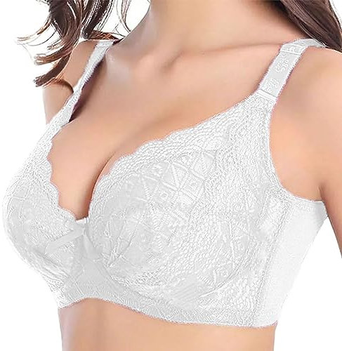 happyqueen Women's Push up Bra Plus Size 36D-48J Floral Lace Underwire Bra - WP-443 (UK, Cup & Band, FF, 40, White)