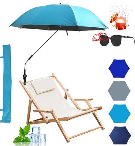 Universal-Stuhlschirm mit Klemme, verstellbar, 121,9 cm, UPF 50+, UV-Schutz, Clip auf Regenschirm, Clip auf Rollstuhl-Sonnenschirm, Terrassenschirm, Strandstühle, Blau Lago-l-23, 23