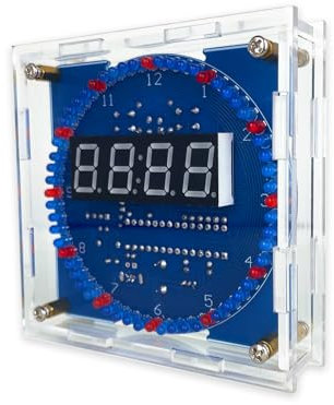 EIELE Vier Digitale Röhren elektronische Uhr rotierendes Fließlicht Temperaturkontrolle Lichtkontrolle Multifunktions-Lötset transparente Box elektronisches Hobby Bausätze(Löten erforderlich)
