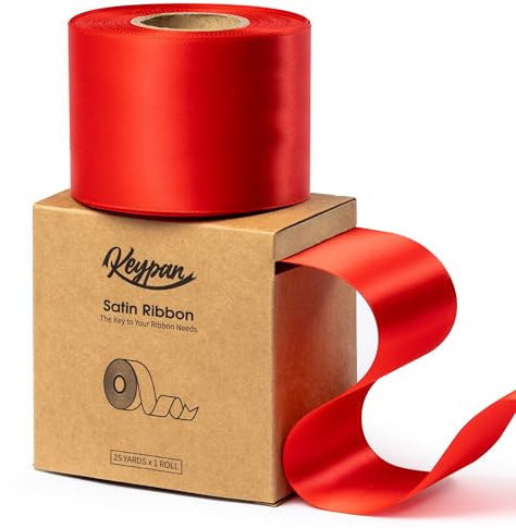 Keypan Satinband Rot Geschenkband Schleifenband 6,3cm x 22,9m | Doppelseitiges Seidenband für Geschenkband Hochzeit, Weihnachten, Blumensträuße, Schleifen