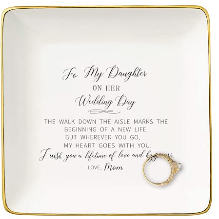 Bride Gifts from Mom-to My Daughter On Her Wedding Day-Wedding Day Gifts for Bride-Bridal Shower Present for Daughter-Hen Night Bachelor Party Present-Ceramic Jewelry Tray Trinket Holder Ring Dish