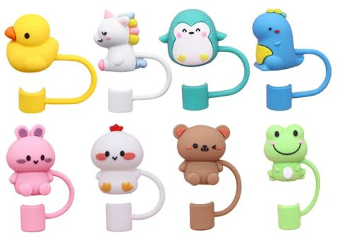 8 Uds Gorros De Paja De Dibujos Animados, Gorros De Paja De Silicona, Cubiertas De Paja, Gorros De Paja De 10Mm, A Prueba De Polvo, Gorros A Prueba De Fugas, Gorros De Pajita Reutilizables