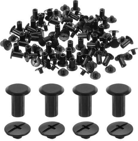 sourcing map Lot de 50 vis Chicago M5 x 9 mm en métal à tête cruciforme pour travaux manuels, ceinture, sac, loisirs créatifs, reliure de livres, noir