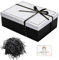 Geschenkbox mit Deckel 25 x 18 x 9 cm, Geschenkbox mit Schleifen, Grußkarten, Raffia Hamper Shreds für Valentinstag Hochzeit Geburtstag Weihnachten(Schwarz-weißer)