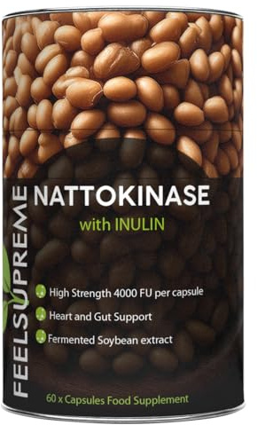 Feel Supreme - Nattokinase with Inulin Supplement - for Cardiovascular and Digestive Support, Natural Enzyme and Prebiotic Fibre Supplement, Plant Based Heart Health Supplements - 60 Capsules