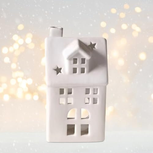 Skeadex LED Weihnachtsdeko Innen, Weiß LED Lichterhaus Keramik Weihnachtsdorf Beleuchtet Lichthäuser Weisse LED Weihnachtshäuser Batteriebetriebenen für Tishdeko Weihnachten Deko (01)