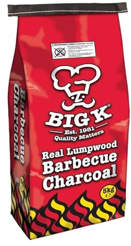 Big K Products 5kg Lumpwood Barbecue Charcoal CH05-AMZ-4PK, 100% Natural Lumpwood Charcoal, Ideal For Home BBQ, 90 Minutes Cooking Time, High Heat, Easy to Light BBQ Fuel - 4, 5kg Bags