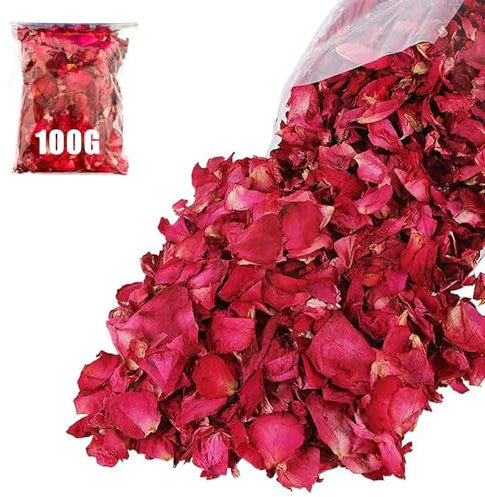 100G Confettis de Pétales de Mariage,Pétales de Rose Séchées Naturelles Véritables Fleurs Rouges Séchées,Confettis de Mariage Biodegradables,Pétales de Fleurs Séchées pour Fête Célébrations Décoration