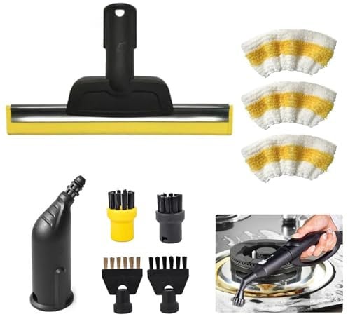 9 Pezzi Accessori Per Pulitore a Vapore per Kärcher SC1 SC2 SC3 SC4 SC5 Ricambi per Vaporetto Polti con 1 Ugello per Finestra, 1 Ugello, 2 Spazzola Rotonda, 2 Spazzole Piatte, 3 Panni Microfibra