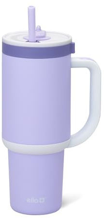 Ello Oasis 30oz Insulated Stainless Steel Tumbler with Straw,Twilight Blush | Insulated Stainless Steel Cup With Handle, Retracting Straw, Leakproof Lid, Keeps Cold 24 Hours, Cupholder Fit