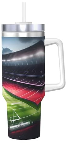MDATT Stadion Football Satdium Field Light Night Edelstahl-Wasserflasche mit Griff und Strohhalm-Deckel, doppelwandig, isoliert, 1,2 l