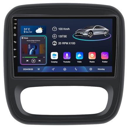9'' Android 14 Pantalla Táctil Radio Coche 2 DIN para Renault Trafic 3 2014-2018 con GPS Navigation Carplay/Android Auto Cámara de Respaldo Controles del Volante Bluetooth(YS60(8+128G))