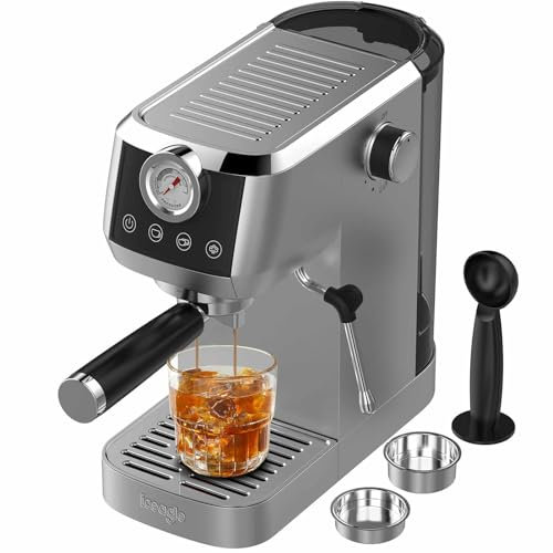 iceagle Espresso Siebträgermaschine 1350W – Edelstahl Espressomaschine mit 20-Bar italienischer Pumpe, Kaffeemaschine mit Milchaufschäumer & Touchscreen für Cappuccino Latte Macchiato, 1,3L Tank