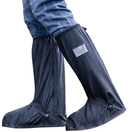 NHQZ C1 lunghi stivali da pioggia neri taglia XL + borsa di stoccaggio nera A5 Copriscarpe impermeabili, Copriscarpe da pioggia antiscivolo.