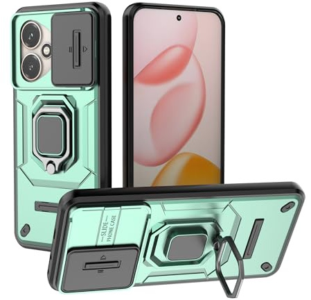 ESHUYI Hülle für Honor 400 5G mit Slide Camera Cover [Kameraschutz] [Ring Ständer] [Case Kompatibel Mit Magnetischer Autohalterung] Stoßfeste Handyhülle, Grün