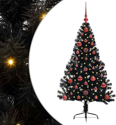 vidaXL Sapin de Noël Artificiel pré-éclairé Noir 120 cm PVC, Arbre de Noël Moderne en Forme de cône, éclairage de Vacances USB, Display LED, déco Festive pour Le Salon et Le Jardin