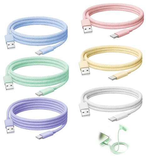 Fofuo 6Pack USB A to USB C Cable 3/6/10FT USB C Charger Cable Nylon Braided | Type C Fast Charging Cord Set 3.1A Power Lead for iPhone 17/16/15 Pro Max Samsung S23/S22/S21 Huawei Pixel 6/7/8 Switch PS5