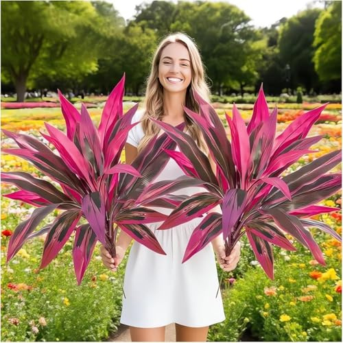 Realistic Cordyline Plants Outdoor, 2PCS Large Boston Fern & Dragon's Blood Tree Plants, UV Resistant Artificial Tropical Plant for Patio, Outside, Shrubs, Flower Grass and Front Porch Decor (6)