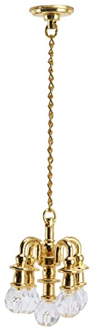 Cryfokt Puppenstuben-Mini-Kronleuchter, Kompaktes Design, Kleine Lampe für Puppenhausdekorationen ab 3 Jahren (Gold)