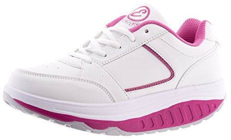 EGLEMTEK Scarpe RASSODA Glutei TM Benessere Dimagranti Sportive Fitness Ginnastica Aerobica BASCULANTI Bianco Fucsia (37)