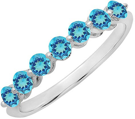 DazzlingRock Collection Women's 10K White Gold Round Blue Topaz 7 Stones Wedding Band Ring (Size 6)
