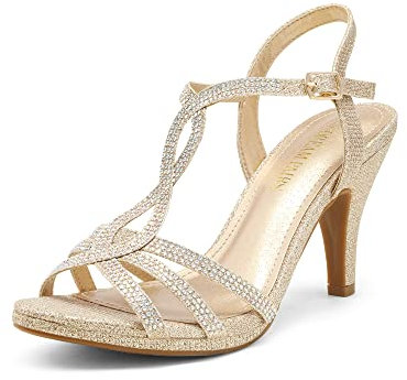 DREAM PAIRS Women's Heeled Sandals Wedding Platform Sandal for Women, Amore_3,Size 6.5,Gold,Amore_3